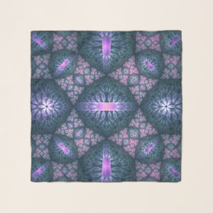 3D Fractal Art Pattern Turquoise Purple Pink Scarf