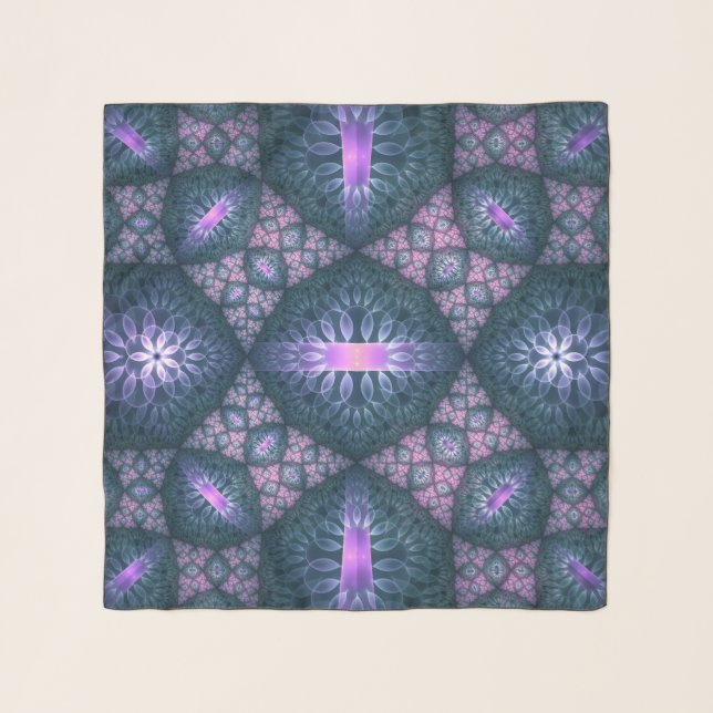 3D Fractal Art Pattern Turquoise Purple Pink Scarf (Front)