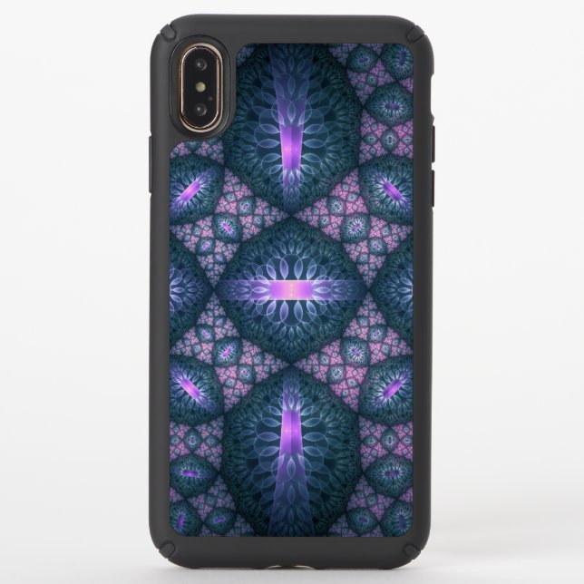 3D Fractal Art Pattern Turquoise Purple Pink Speck iPhone XS Max Case (Front)