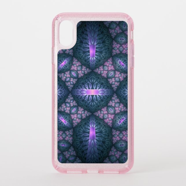 3D Fractal Art Pattern Turquoise Purple Pink Speck iPhone XS Max Case (Front)