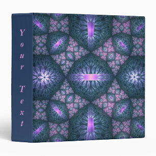 3D Fractal Art Pattern Turquoise Purple Pink Text 3 Ring Binder