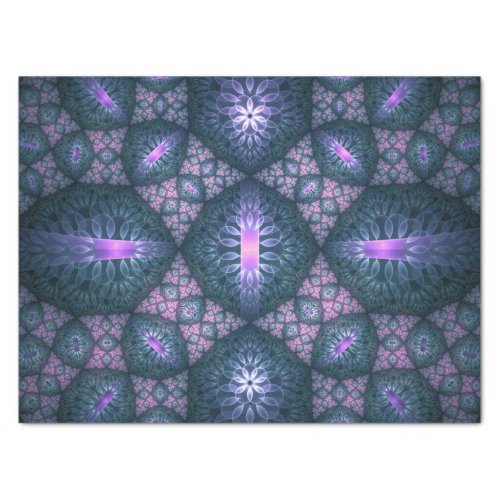 3D Fractal Art Pattern Turquoise Purple Pink Tissue Paper