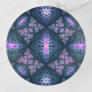 3D Fractal Art Pattern Turquoise Purple Pink Trinket Tray