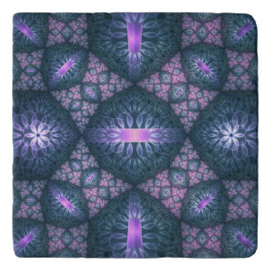 3D Fractal Art Pattern Turquoise Purple Pink Trivet