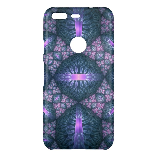 3D Fractal Art Pattern Turquoise Purple Pink Uncommon Google Pixel Case (Back)