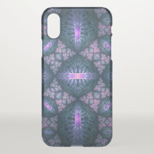 3D Fractal Art Pattern Turquoise Purple Pink iPhone XS Case