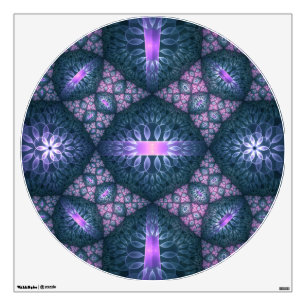3D Fractal Art Pattern Turquoise Purple Pink Wall Decal