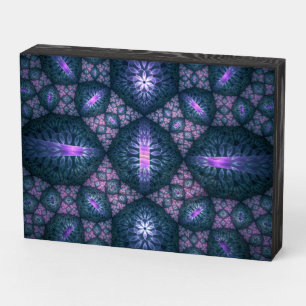 3D Fractal Art Pattern Turquoise Purple Pink Wooden Box Sign