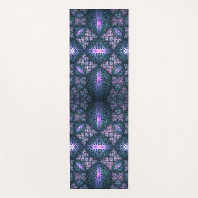 3D Fractal Art Pattern Turquoise Purple Pink Yoga Mat (Front)