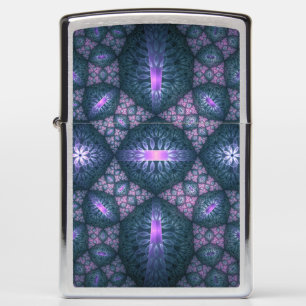 3D Fractal Art Pattern Turquoise Purple Pink Zippo Lighter