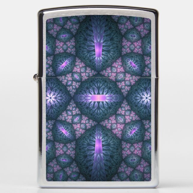 3D Fractal Art Pattern Turquoise Purple Pink Zippo Lighter (Front)