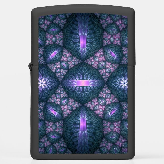 3D Fractal Art Pattern Turquoise Purple Pink Zippo Lighter (Front)