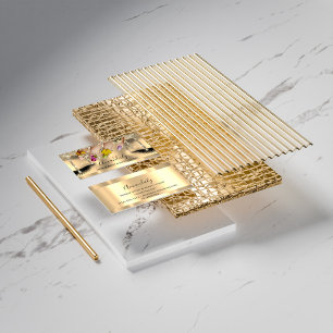 3D Frame Glitter Makeup Event Planner Black Gold Business Card