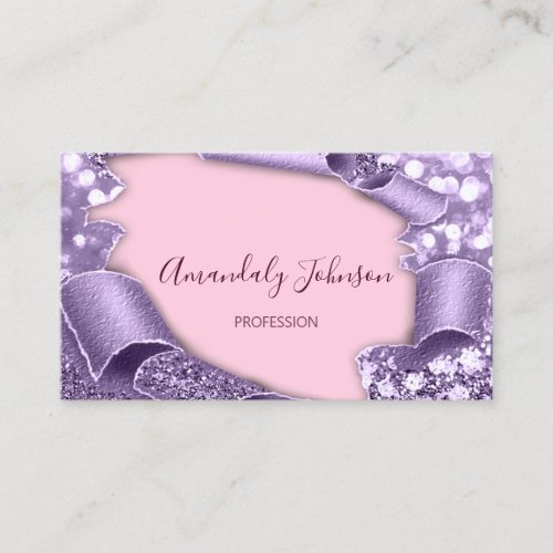 3D Frame Glitter Makeup Event Planner Pink Purple Business Card