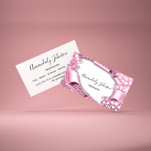 3D Frame Glitter Makeup Event Planner Pink Rose Business Card