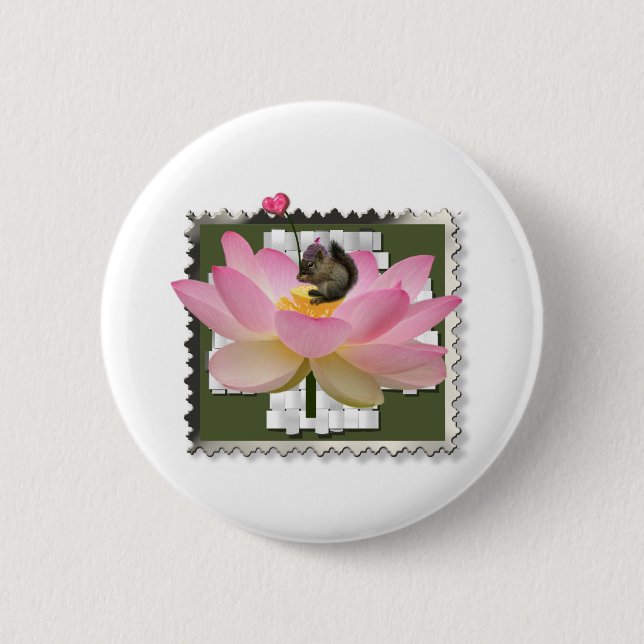 3D Framed Adorable Baby Squirrel On Flower Button (Front)