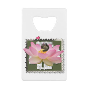 3D Framed Adorable Baby Squirrel On Flower Credit Card Bottle Opener