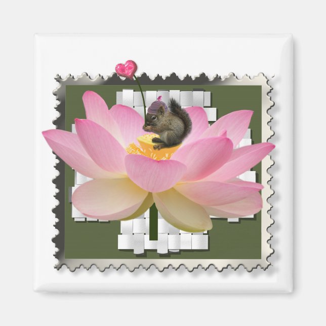 3D Framed Adorable Baby Squirrel On Flower Magnet (Front)