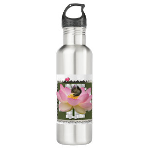 3D Framed Adorable Baby Squirrel On Flower Stainless Steel Water Bottle