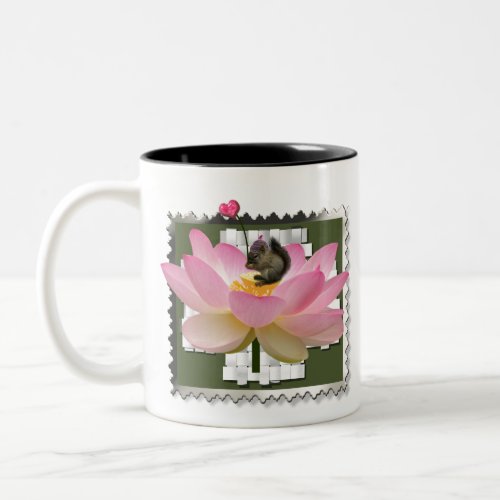 3D Framed Adorable Baby Squirrel On Flower Two_Tone Coffee Mug