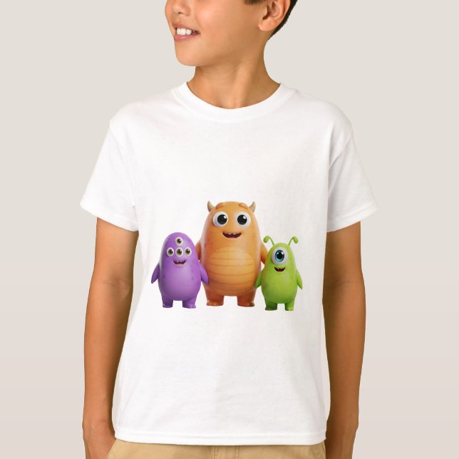 3D Friendly Monster Trio T-Shirt (Front)