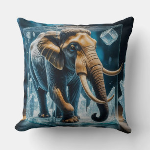 3D Frozen Elephant in Frosted Ice Cube Throw Pillow