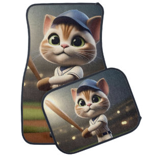 3D Funny Baseball Cat, Car Floor Mat