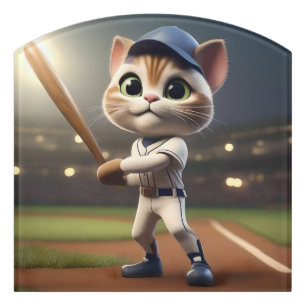 3D Funny Baseball Cat, Door Sign