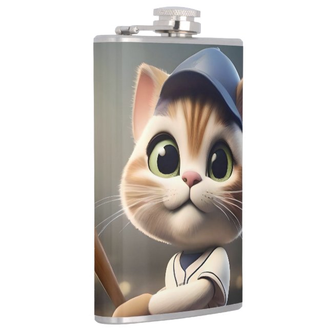 3D Funny Baseball Cat, Flask (Right)
