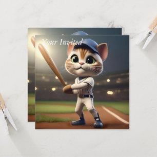 3D Funny Baseball Cat, Invitation