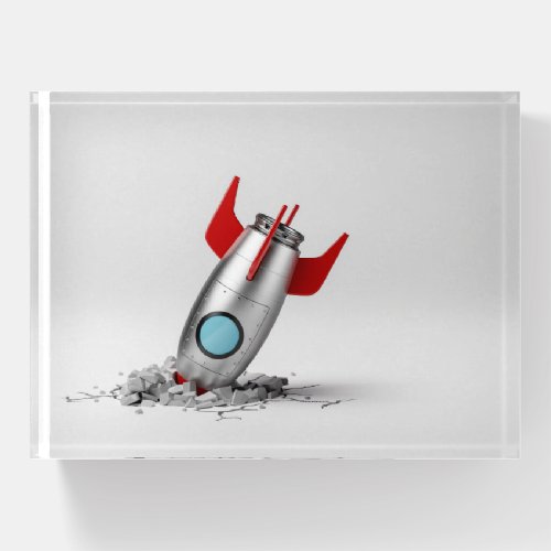3D funny crashed metal rocket Paperweight