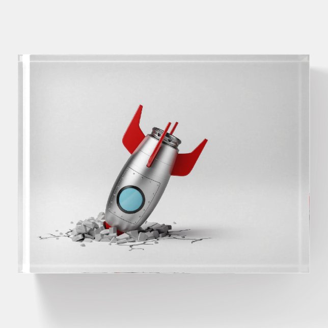 3D funny crashed metal rocket Paperweight (Front)