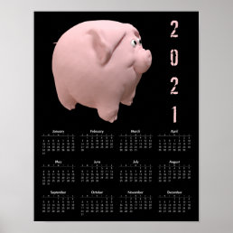 3D Funny Pig 1 Black Calendar Poster 2021