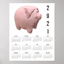 3D Funny Pig 1 White Calendar Poster 2021