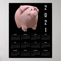 3D Funny Pig 2 Black Calendar Poster 2021