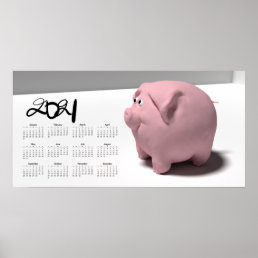 3D Funny Pig 3 Calendar Poster 2021 28x14