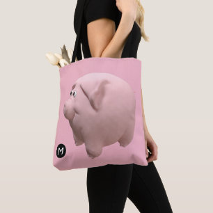 3D Funny Pig Year Birthday Monogram choose color B Tote Bag