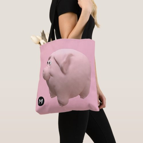 3D Funny Pig Year Birthday Monogram choose color B Tote Bag