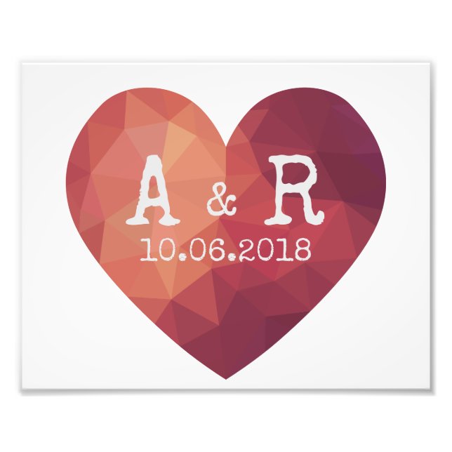 3d futuristic red heart monograms and date photo print (Front)