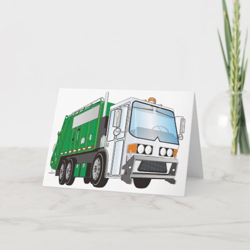 3d Garbage Truck Green White Cab Card