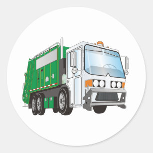 3d Garbage Truck Green White Cab Classic Round Sticker