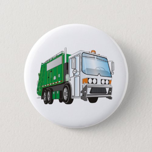 3d Garbage Truck Green White Cab Pinback Button