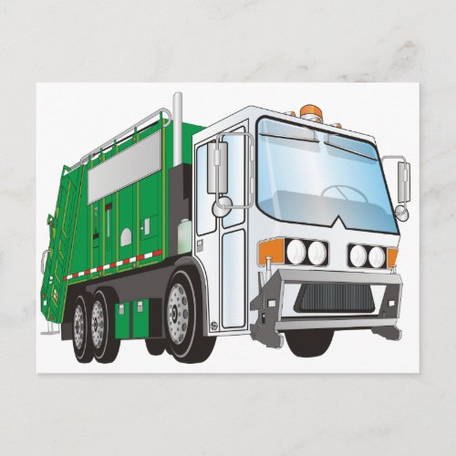 3d Garbage Truck Green White Cab Postcard