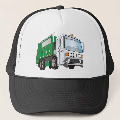 3d Garbage Truck Green White Cab Trucker Hat