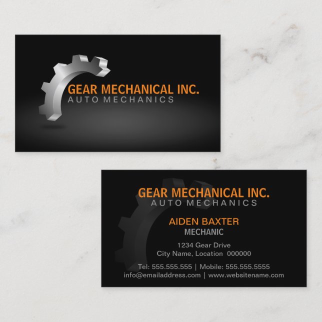3D Gear Mechanical Logo-Style Business Card (Front/Back)