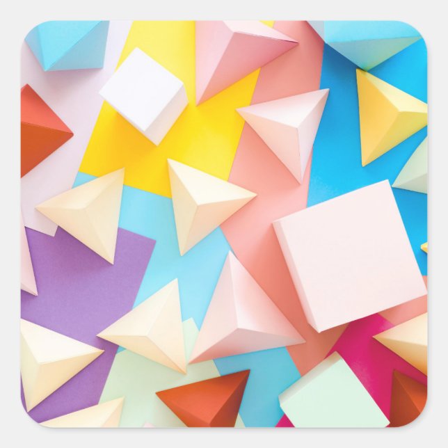 3D Geometric Pastel Origami Pattern Abstract Square Sticker (Front)