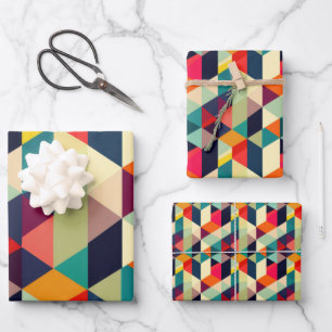 3D Geometric Pattern RETRO Chic Mid Century Modern Wrapping Paper Sheets