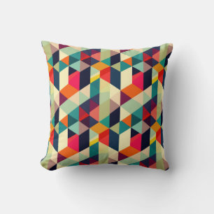 3D Geometric Pattern RETRO Mid Century Colorful Throw Pillow