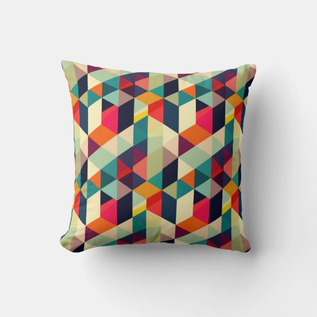 3D Geometric Pattern RETRO Mid Century Colorful Throw Pillow (Front)