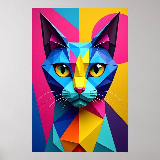 3D Geometric Pop Art Cat Poster (Front)